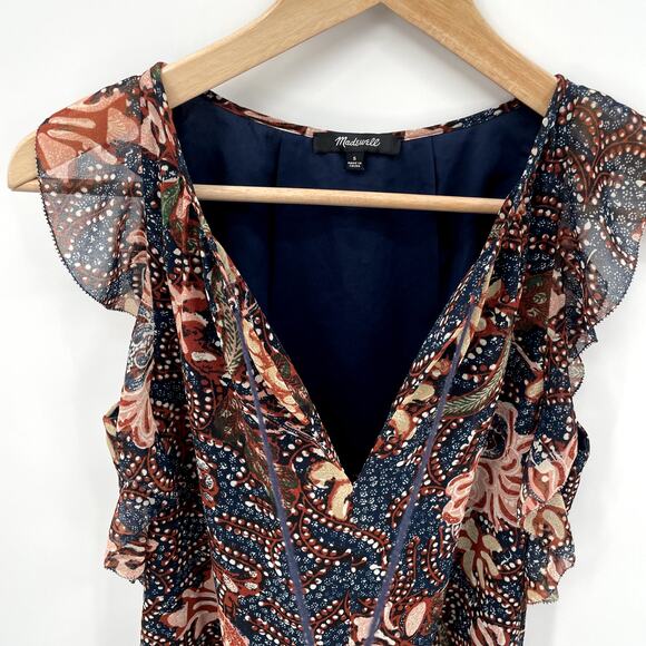 MADEWELL Navy Sea Floral Lily Ruffle Dress G6471 // S - Picture 8 of 12